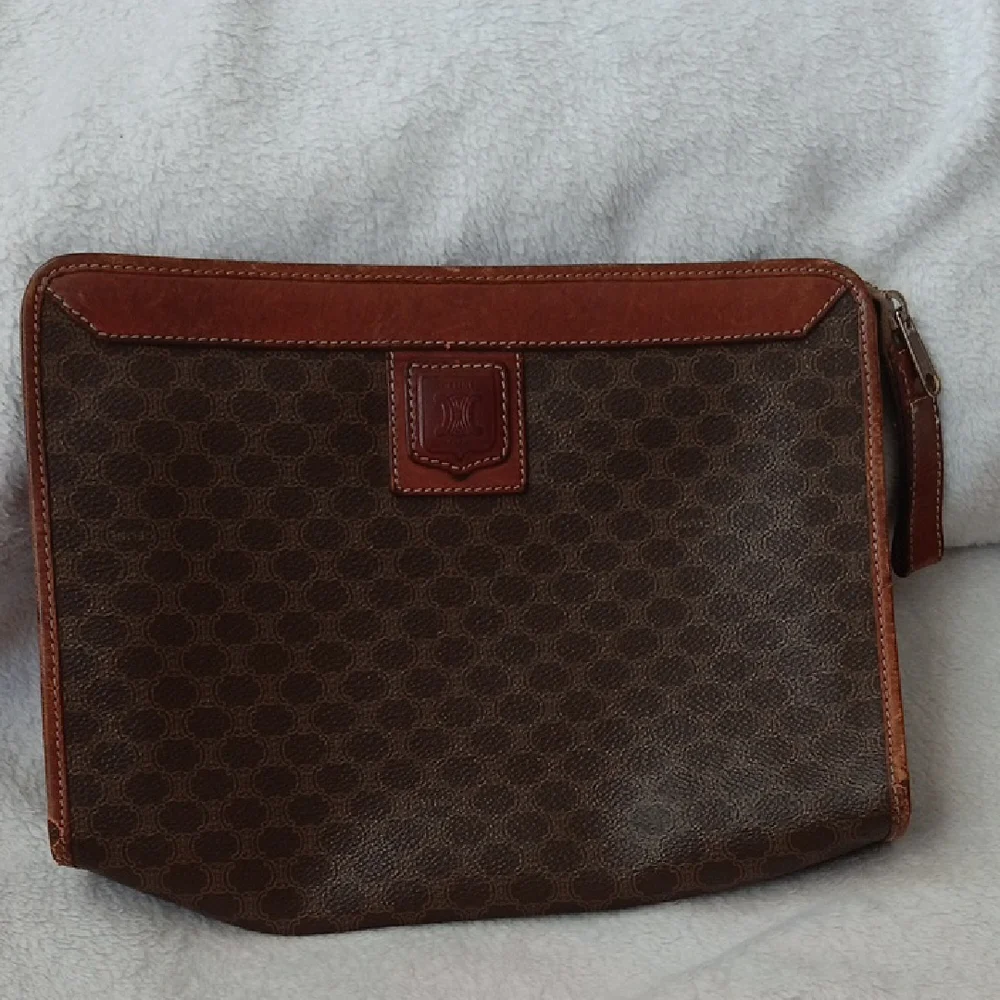 Celine Brown Toiletry Bag with Leather Trim - Picture 1 of 14